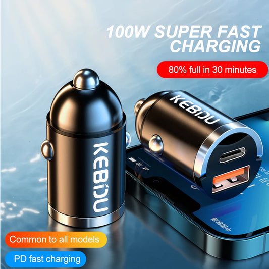 100W Type-C PD QC 3.0/4.0 Car Charger USB Phone Fast Charging